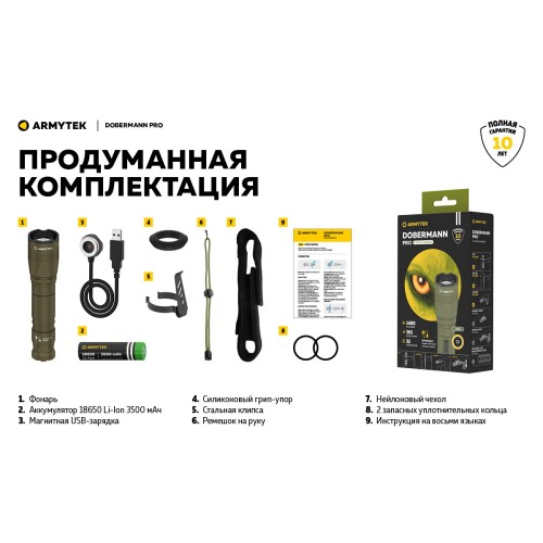 Фонарь Armytek Dobermann Pro Magnet USB Olive Теплый