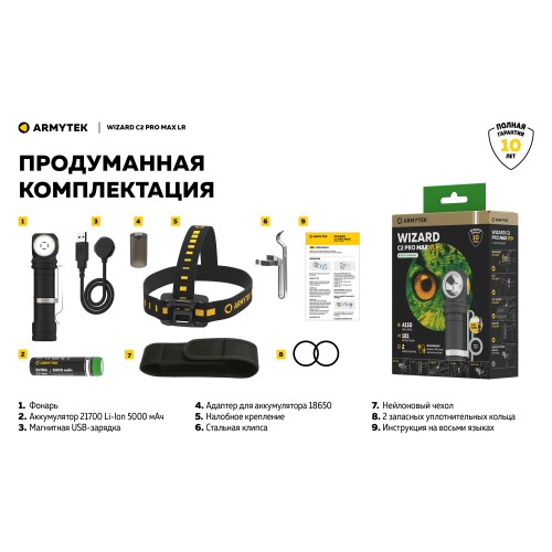 Фонарь Armytek Wizard C2 Pro Max Magnet USB LR