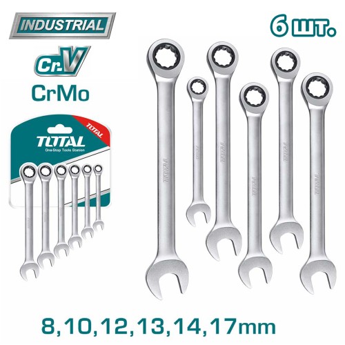 Набор ключей комбинированных с трещоткой TOTAL THT102RK566 (6 шт)