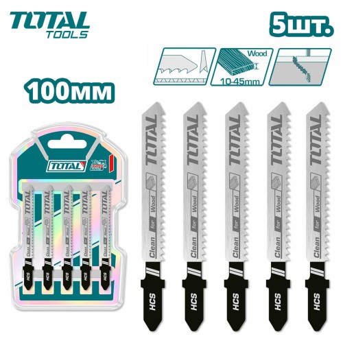 Пилка для лобзика 100мм по дереву TOTAL TJSBT101D (5 шт)