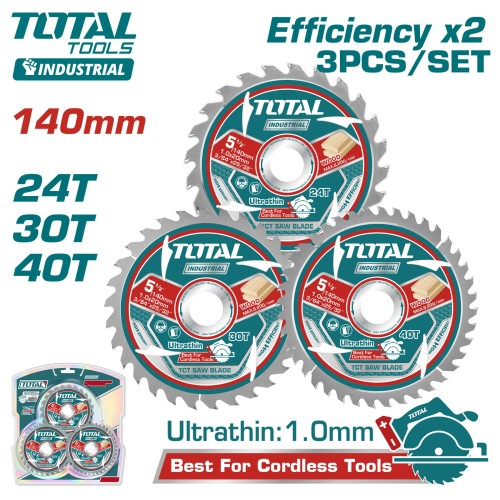 Диски пильные по дереву D 140х20 24T/30T/40T TOTAL TAC236140 (3шт)