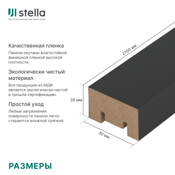 Интерьерная рейка МДФ STELLA Милана Black Edition 20*30*2700 (уп.8 шт.)