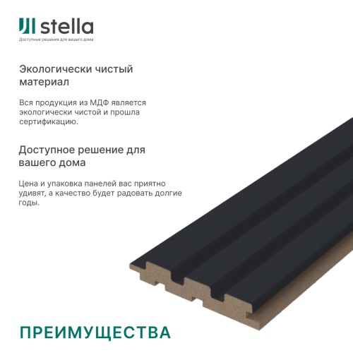 Панель Стеновая Реечная МДФ Stella Beats De Luxe Black Lead 2700x119x16 (4шт.упак.)
