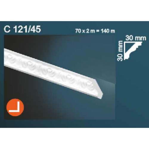 Плинтус потолочный Solid C 121/45, белый, 30×30×2000 мм