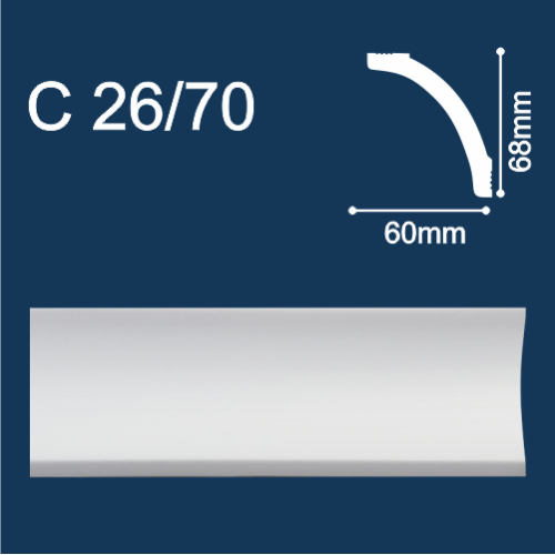 Плинтус потолочный Solid С26/70, белый, 60×68×2000 мм
