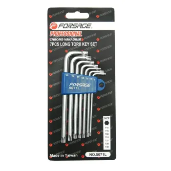 Набор ключей TORX Г-образных длинных, 7пр.(Т10,Т15,Т20,Т25,Т27,Т30,Т40) в пластиковом держателе
