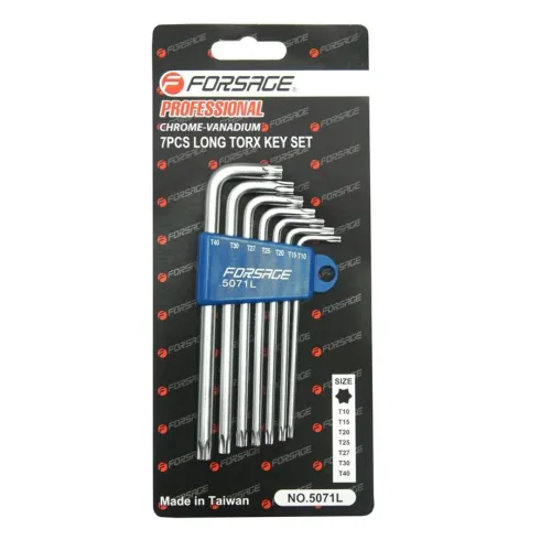 Набор ключей TORX Г-образных длинных, 7пр.(Т10,Т15,Т20,Т25,Т27,Т30,Т40) в пластиковом держателе