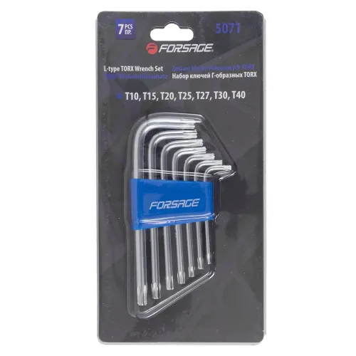 Набор ключей Г-образных TORX 7пр.(Т10,Т15,Т20,Т25,Т27,Т30,Т40)в пластиковом держателе