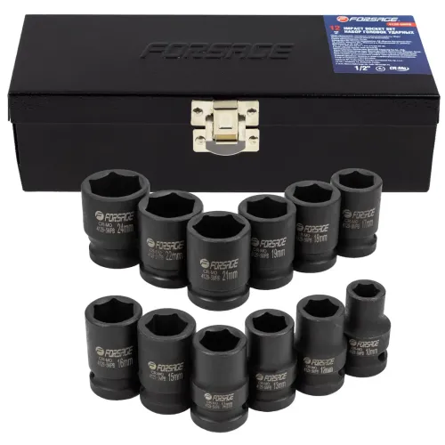 Набор головок ударных, 12пр., 1/2''6гр.(10,12,13,14,15,16,17,18,19,21,22,24мм),в метал. кейсе