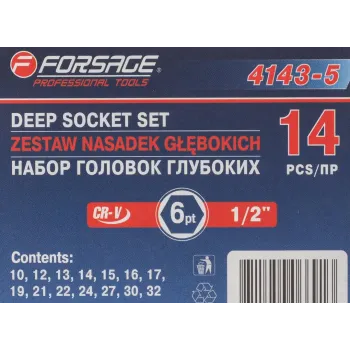 Набор головок глубоких 6-гр. 1/2''14пр.(11-17,19,21-24,27,30) в метал.кейсе