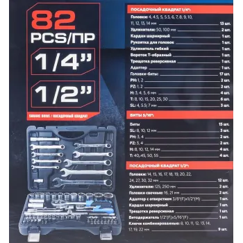 Набор инструмента 82пр.1/4''&1/2''(6-гр.)(4-32мм)