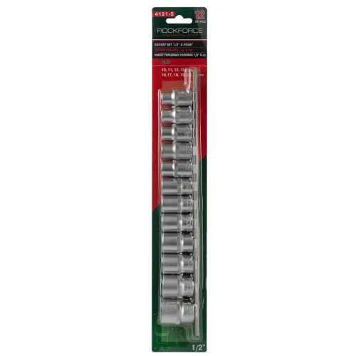 Набор головок 12пр. 1/2''6гр.(10-19,22,24мм), на планке