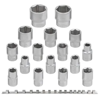 Набор головок 16пр. 1/2''6гр.(10-19,21,22,24,27,30,32мм), на планке