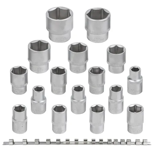 Набор головок 16пр. 1/2''6гр.(10-19,21,22,24,27,30,32мм), на планке
