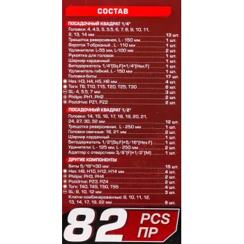 Набор инструментов 82пр. 1/2'',1/4''(6гр.)(4-32мм) Profi