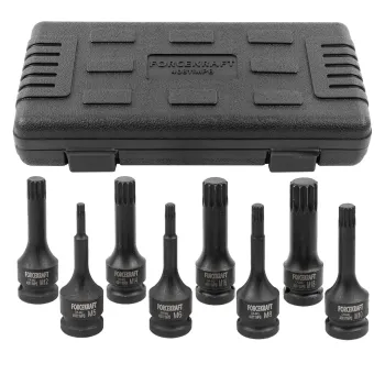 Набор головок-бит SPLINE ударных 8пр.,1/2''(M5, M6, M8, M10, M12, M14, M16, M18), в кейсе