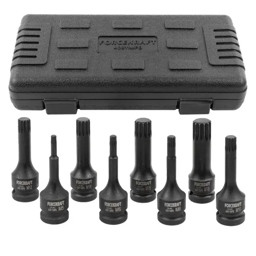 Набор головок-бит SPLINE ударных 8пр.,1/2''(M5, M6, M8, M10, M12, M14, M16, M18), в кейсе