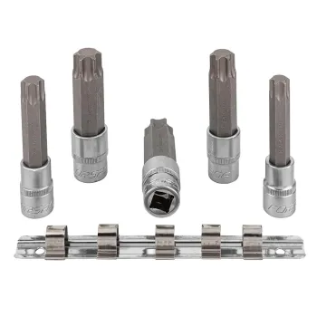 Набор головок-бит Torx 6-лучевых, 5 пр.(Т60,Т70,Т80,Т90,Т100, L-100мм) 1/2'', на планке