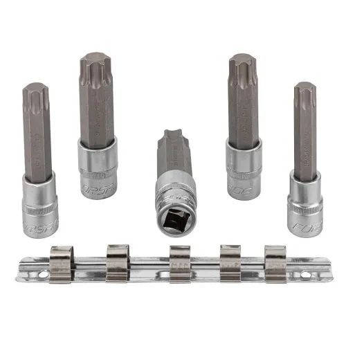Набор головок-бит Torx 6-лучевых, 5 пр.(Т60,Т70,Т80,Т90,Т100, L-100мм) 1/2'', на планке