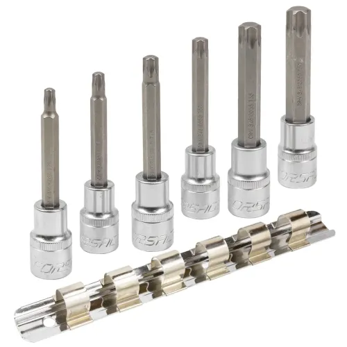 Набор головок-бит Torx 6-лучевых, 6 пр.(Т30,Т40,Т45,Т50,Т55,Т60, L-100мм) 1/2'', на планке