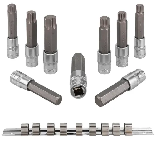 Набор головок-бит разнопрофильных Spline&Torx&Hex, 9 пр.(М14,М16,М18,Т70,Т80,Т100,Н14,Н17,Н19мм, L-100мм) 1/2'', на планке