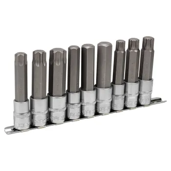Набор головок-бит разнопрофильных Spline&Torx&Hex, 9 пр.(М14,М16,М18,Т70,Т80,Т100,Н14,Н17,Н19мм, L-100мм) 1/2'', на планке