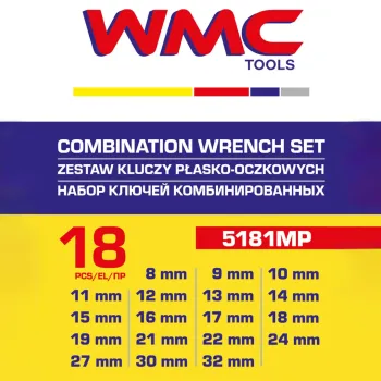 Набор ключей комбинированных 18пр. (8-19, 21, 22, 24, 27, 30, 32мм),в пластиковом держателе