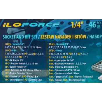 Набор инструментов 46пр. 1/4''(6гр.)