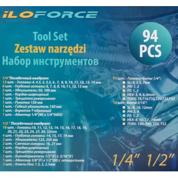 Набор инструмента 94пр. 1/4''&1/2''(6-гран.)(4-32мм)