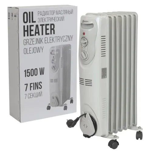 Радиатор масляный электрический (220-240V,50/60Гц,1500Вт,7 секций 15х58см,3 режима нагрева,защ. от перегрева,33х24х62.5см)