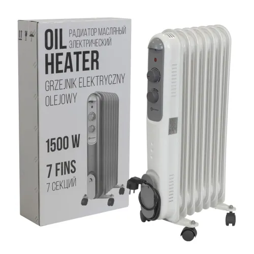 Радиатор масляный электрический (220-240V,50/60Гц,1500Вт,7 секций 11х58см,3 режима нагрева,защ. от перегрева,33х24х62.5см)