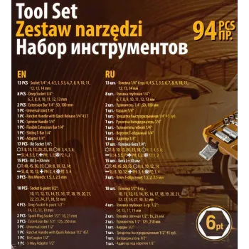 Набор инструментов 94 пр.1/4'',1/2''(6гр.)(4-32мм)