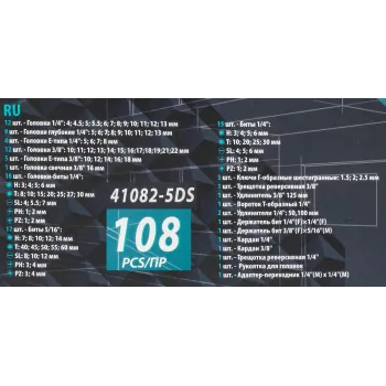 Набор инструментов 108 пр. 1/4'' 3/8''(6гр.)(4-22мм)