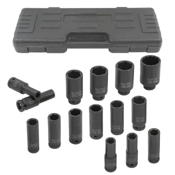Набор головок ударных глубоких 15пр.,1/2''6гр.(10,12-17,19,21,22,24,27,30,32мм,36мм-12гр), в пластиковом кейсе