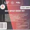 Набор головок ударных глубоких 16пр.,1/2''6гр.(10,12-19,21,22,24,27,30,32,36мм), в металлическом кейсе