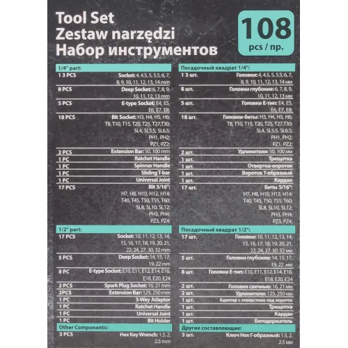 Набор инструментов PROFI 108пр. 1/4'',1/2''(6гр)(4-32мм)