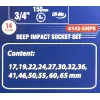 Набор головок ударных глубоких 3/4''14пр.(6гр.)(17,19,22,24,27,30,32,36,41,46,50,55,60,65мм)в метал. кейсе