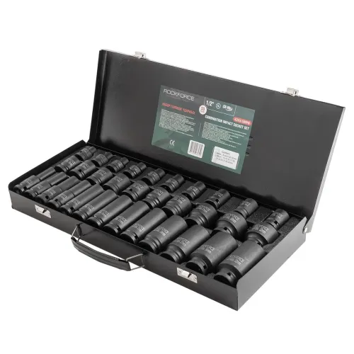 Набор головок ударных 33пр.1/2''(6гр.)(L-38мм:8-24,27,30,32мм,L-78мм:10,12-15,17,19,21,22,24,27,30,32мм)в метал кейсе