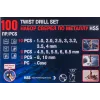 Набор сверл по металлу,100пр.(1,2,2.5,3,3.2,3.5,4-по 10шт,4.5,5,5.5,6,6.5-по 5шт,8,10-по 2шт)в кейсе