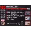 Набор сверл по металлу,100пр.(1,2,2.5,3,3.2,3.5,4-по 10шт,4.5,5,5.5,6,6.5-по 5шт,8,10-по 2шт)в кейсе