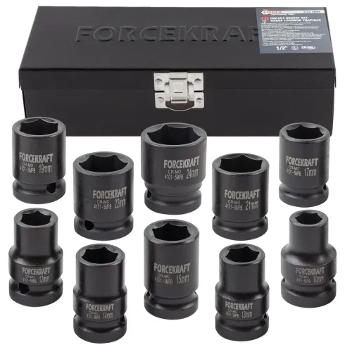 Набор головок ударных,10пр. 1/2''6гр.(10,12,13,14,15,17,19,21,22,24),в метал. кейсе