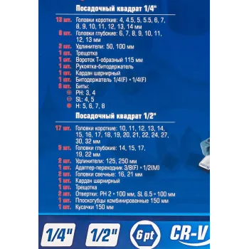Набор инструментов 69пр.,1/4'',1/2'',(6гр.)(4-32мм)