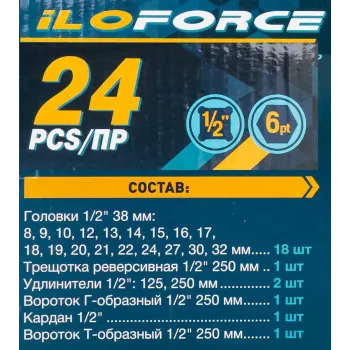 Набор инструментов 24пр. 1/2''(6гр.)(8-32мм)