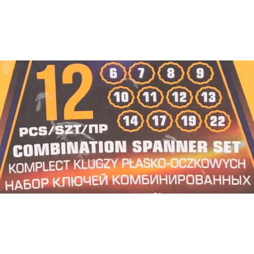 Ключи комбинированные. набор 12пр (6-14, 17, 19, 22мм) в пласт. держателе
