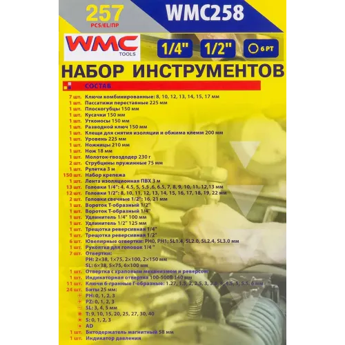 Набор инструментов 257пр. 1/4'', 1/2''6гр. (4-22мм) с комплектом пластиковых ложементов