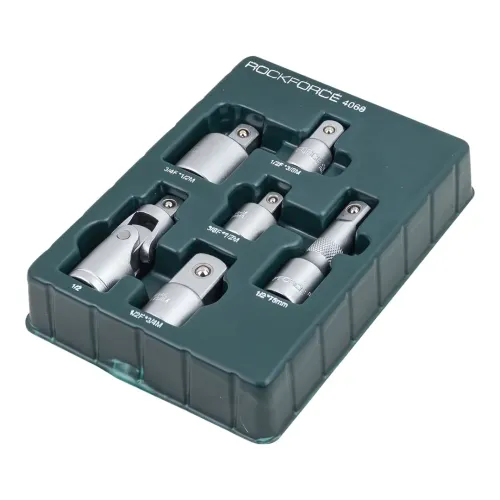Набор адаптеров 6пр(3/8''(F)x1/2''(M),1/2''(F)x3/8''(M),1/2''(F)x3/4''(M),3/4''(F)x1/2''(M),удлинитель 125мм, кардан 1/2''),в ложементе