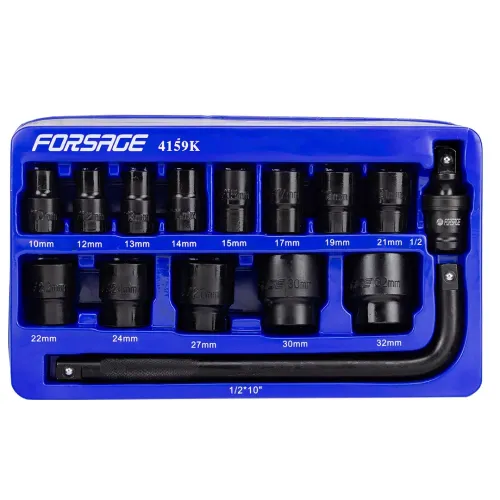 Набор головок ударных 15пр. 1/2''(6-гр.) (10,12, 13, 14, 15, 17, 19, 21, 22, 24, 27, 30, 32мм) в ложементе