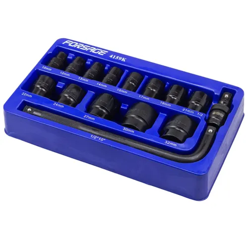 Набор головок ударных 15пр. 1/2''(6-гр.) (10,12, 13, 14, 15, 17, 19, 21, 22, 24, 27, 30, 32мм) в ложементе