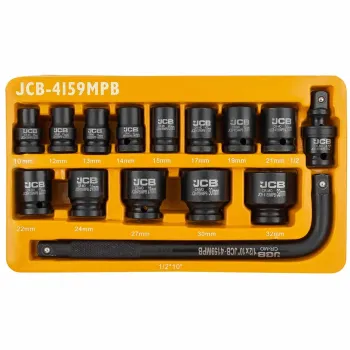 Набор головок ударных коротких 6-гр. 1/2'',15пр. (10-32мм, вороток Г-обр., кардан) в ложементе