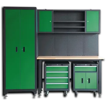 Комплект металл. гаражной мебели 2362x500x2050мм (стол:1600х500х750мм,шкаф:1990х500х762мм,тележка 2шт:658х600х400мм,навесной модуль:1600х600х200мм)